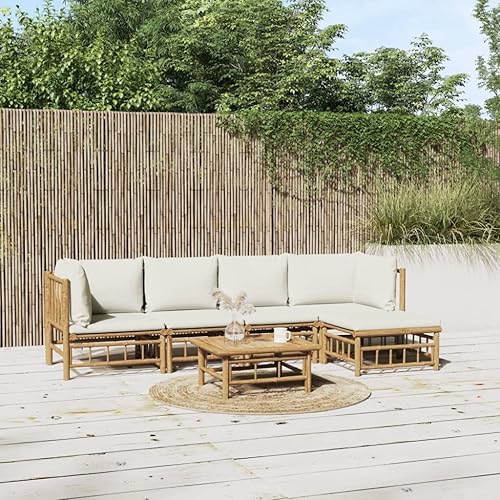 Miniatura 48 de 5 Piece Bamboo Garden Lounge Set Outdoor Patio Furniture with Beige Cushions, Natural Bamboo Rectangular Seating Set for Backyard, Porch, and