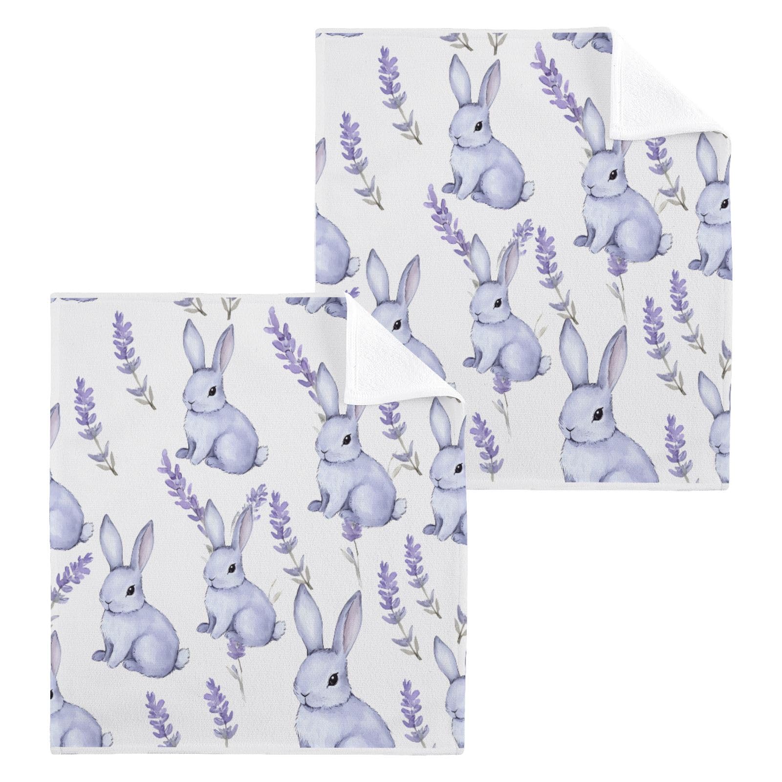 ALAZA Cotton Wash Cloths Set Face Cloths Washcloth Small 4 Pack Rabbit Lavender Absorbent Soft Fingertip Towels 12 x 12 Inches