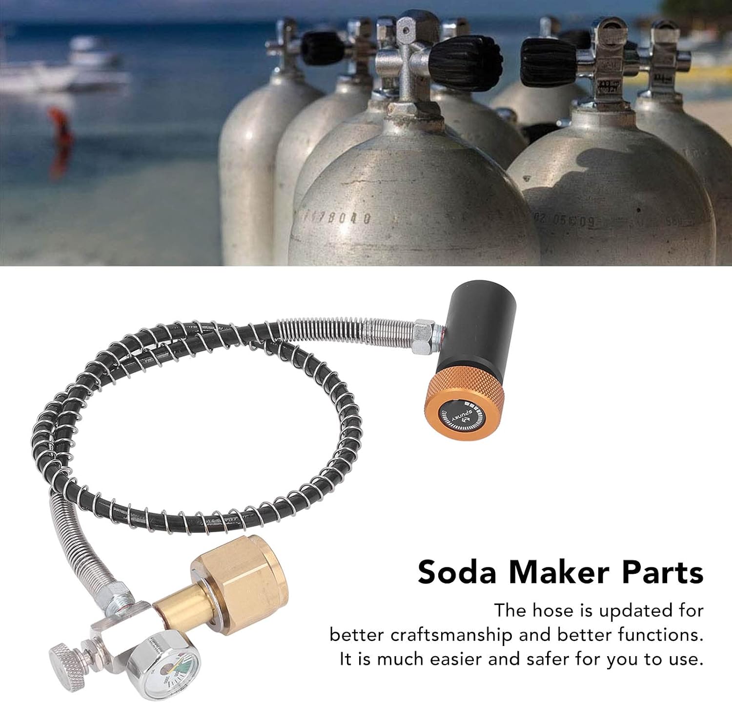 Soda Remote Hose, Stainless Steel CO2 Tank Cylinder Refilling Adapter, Wear Resist CO2 Cylinder Refill Adapter with 24 Inches for Soda Can Connector (CGA320 to TR21-4)