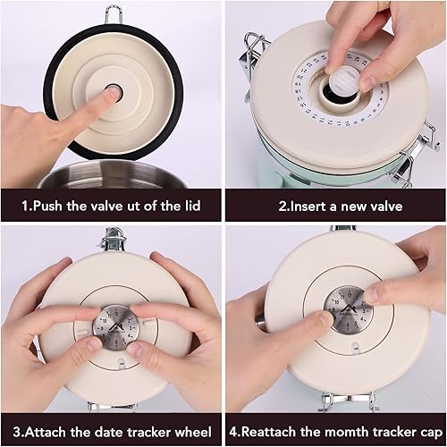 Miniatura 7 de ShanSon Recipiente de café hermético de acero inoxidable, recipiente de almacenamiento de granos de café con cuchara y ventana transparente,