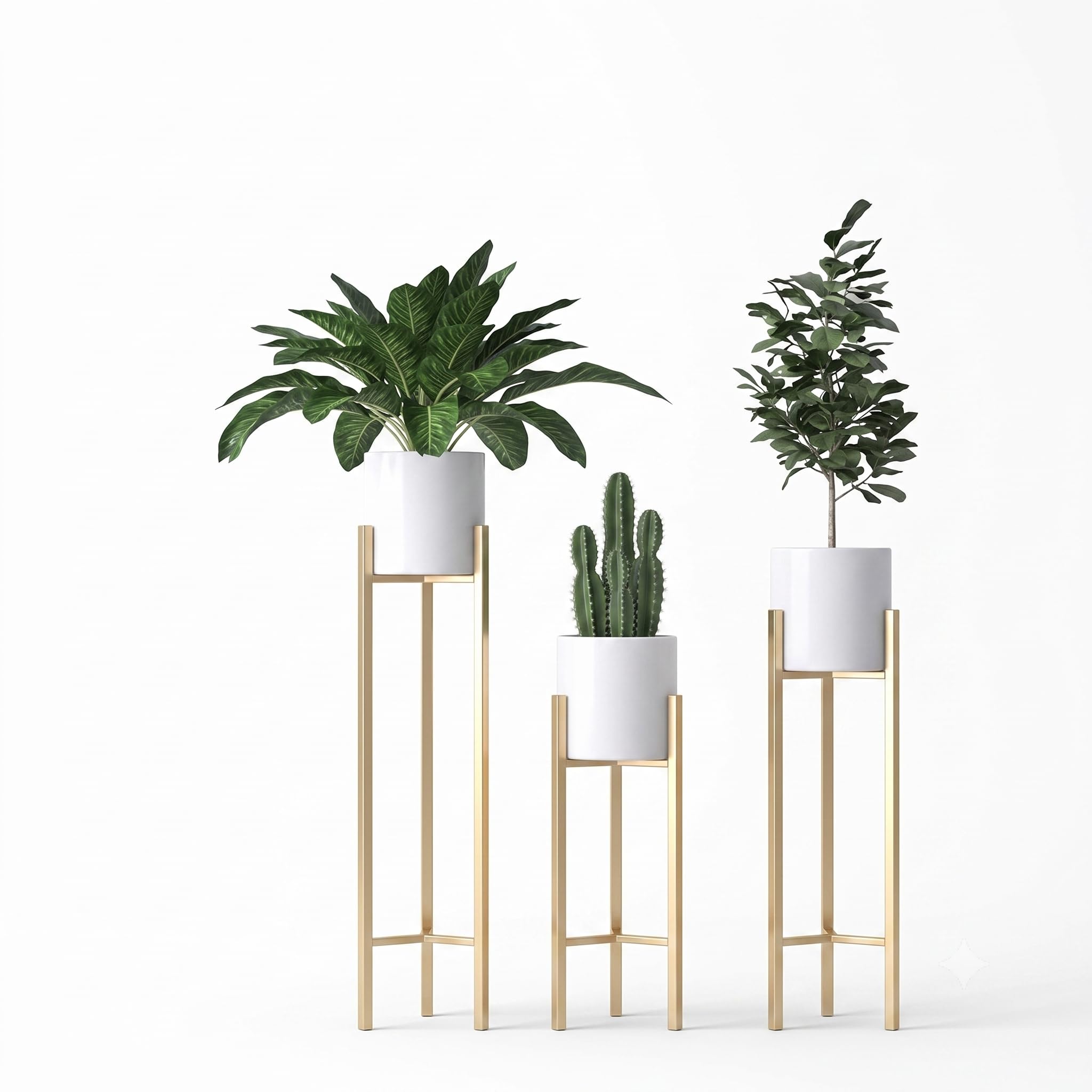 Set of 3 Metal Plant Stands with Pots – White Coloured Indoor Planter Stand for Living Room Balcony & Corner Display – Modern Tall Planters-image-34