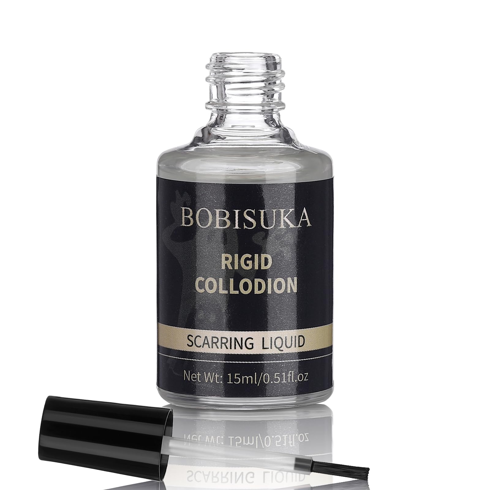 BOBISUKA Rigid Collodion with Brush 15ml for Scar Makeup, Scarring Liquid for Special Effects, Professional Realistic SFX Kit for Halloween Makeup, Cosplay, Costume, Theater, Film & Stage 9cm x 3.3cm x 3.3cm Rigid Collodion