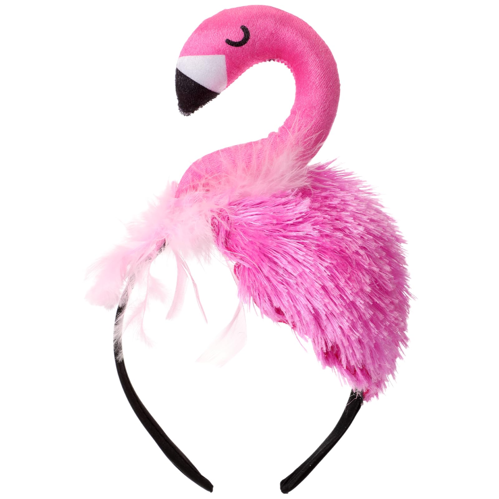 Jadive Plush Flamingo Headband Realistic Animal Flamingo Headband Halloween Funny Headwear Photo Props for Halloween Christmas Makeup Cosplay Themed Party Headpiece