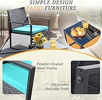 Vista 3 de Flamaker - Juego de muebles de mimbre para patio al aire libre, juego de bistró moderno con silla de ratán y mesa de café para jardín (Azul)