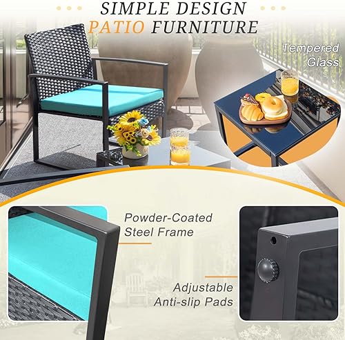 Miniatura 23 de Flamaker - Juego de 3 piezas de muebles de mimbre para patio al aire libre, juego de muebles de jardín moderno, conjunto de sillas de mimbre