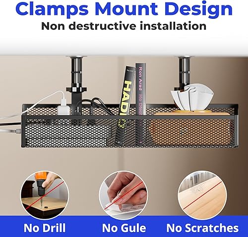 Miniatura 2 de Bandeja de organización de cables para debajo del escritorio, color negro, kit de organización de cables de 15.7 pulgadas, sin caja de taladro,