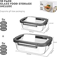 Vista 2 de 10-Pack Glass Food Storage Containers with Tempered Lids – Borosilicate, Airtight, Oven-Safe (-4°F~950°F), BPA-Free, 4.4 & 1.6 Cup, Leak-Proof