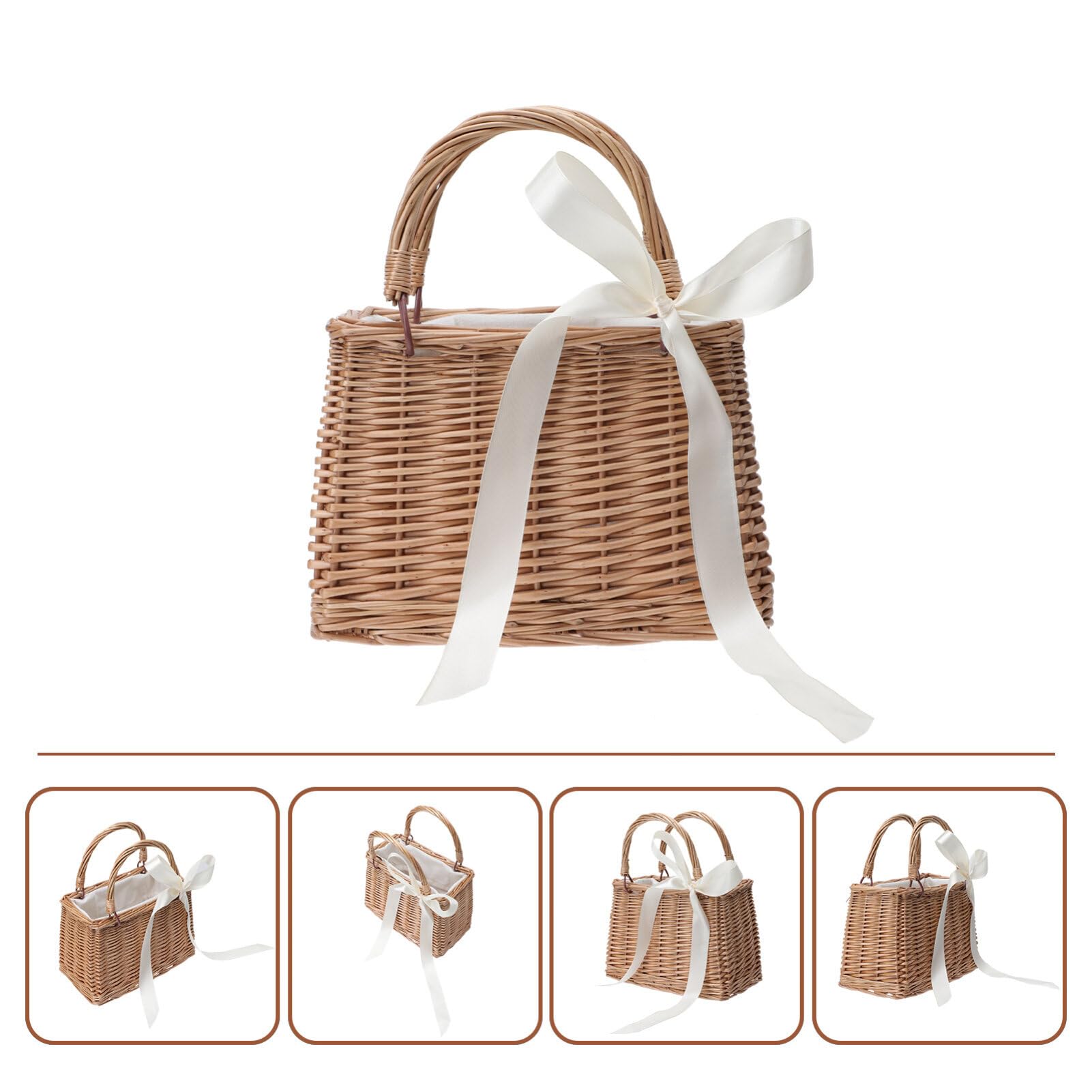 iplusmile Cesta De Mimbre Con Asa Cesta Tejida De Mimbre Bolso De Mano Tejido A Mano Con Soporte Para Flores Bolso Para Niña