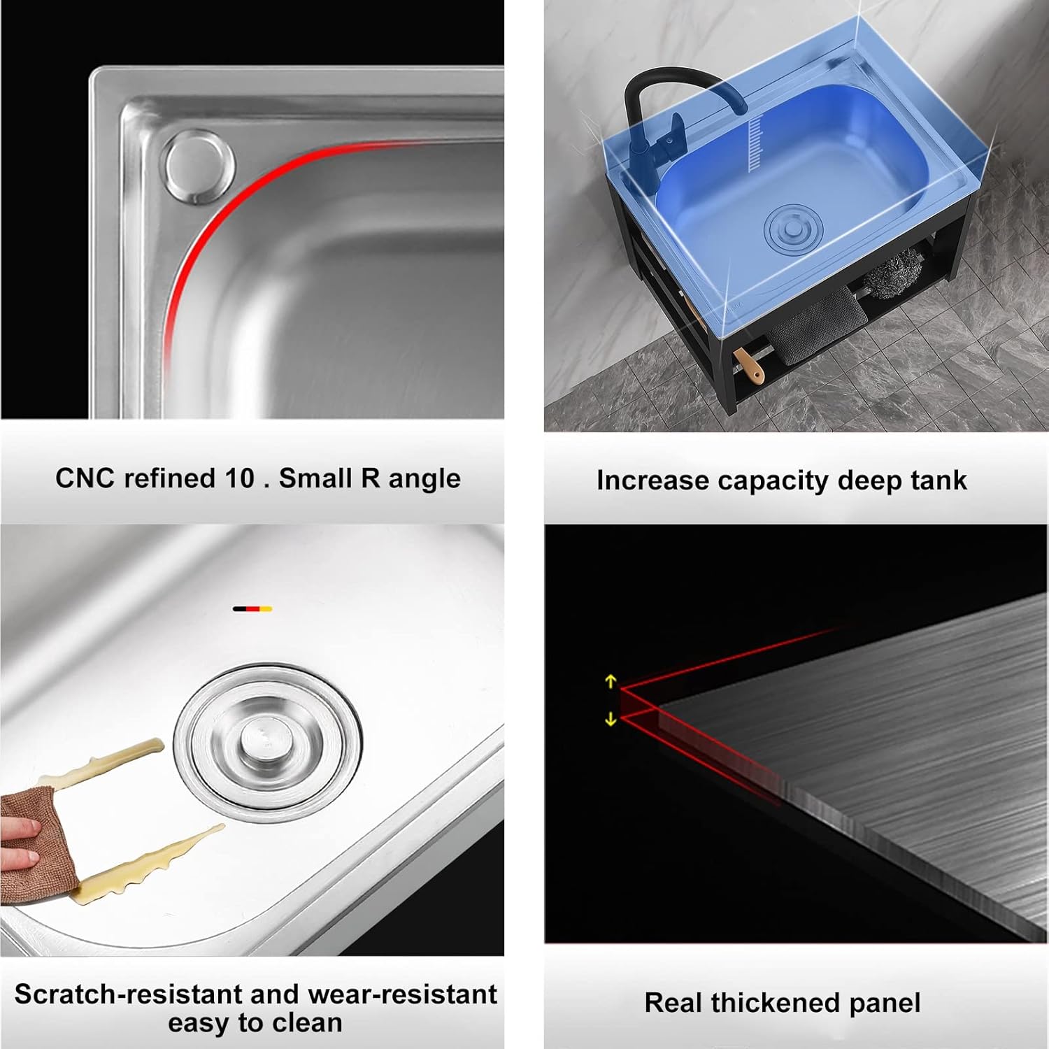 Corner Wall Mount Bathroom Sink Free Standing Utility Sink Commercial Stainless Steel Wall Mounted Hand Sink w/Cold and Hot Water Pipe Faucet Console Pedestal Laundry Sinks ( Size : 50x40x21cm )