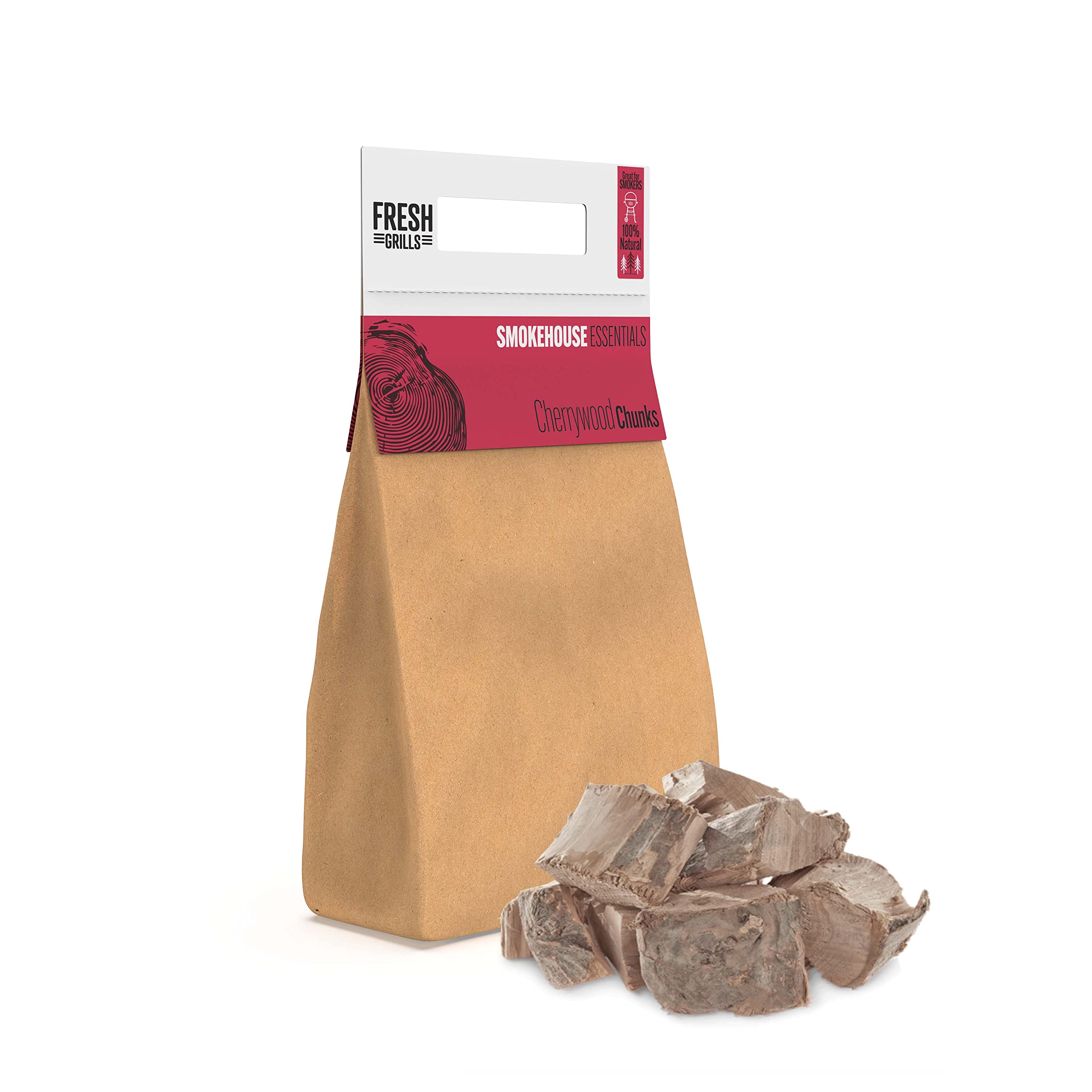 Fresh Grills Fumoir en bois de cerisier 5 L (1,5 kg) - 100 % bois naturel pour four à pizza, barbecue Kamado, fumoir - Riche saveur fumée - Faible humidité, haute chaleur - Emballage respectueux de