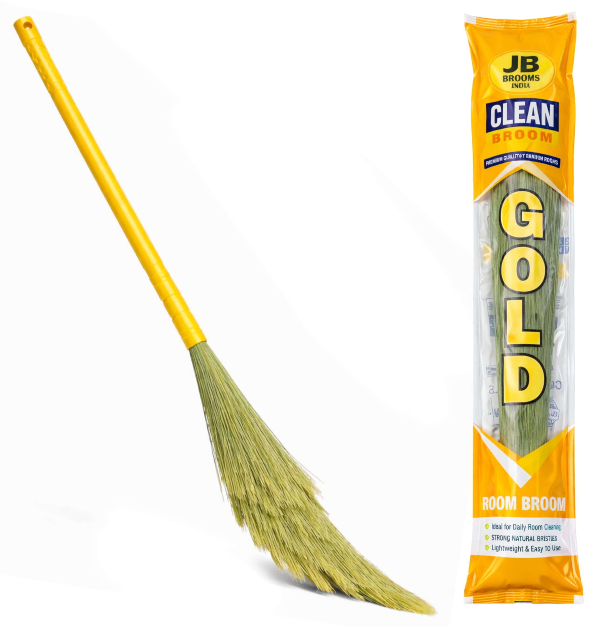 No Dust Broom for Floor Cleaning | 38 Inch Extra Long Plastic Fiber Jhadu | Waterproof Wet & Dry Home Cleaning Yellow 1 PIC-image-11