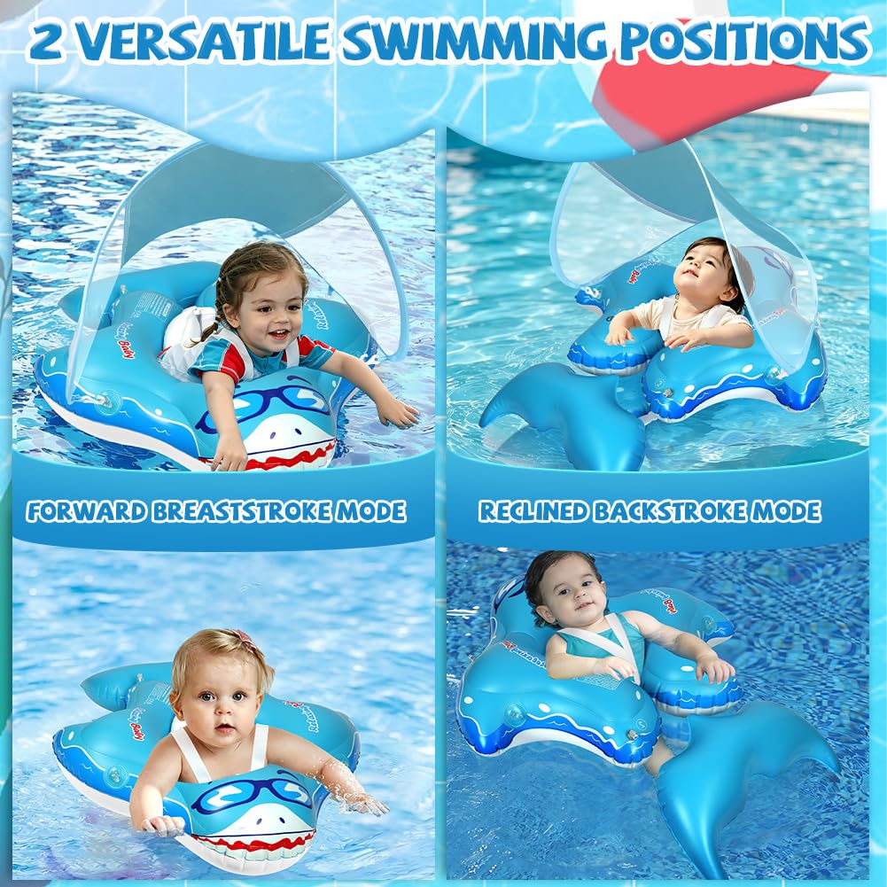 Aolso Salvagente Neonato con Parasole, Salvagente Neonato, Ciambella Neonatos Mare, Salvagent per Bambini Adatto per Bagno, Piscina, Mare, Salvagentes Galleggiante da 12 a 36 mesi