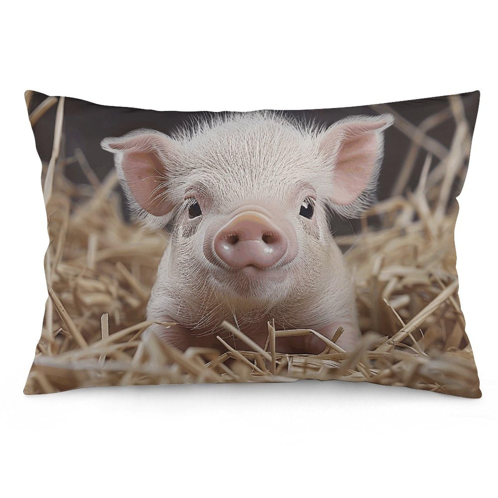 NONHAI 2 Pack Pillow Cases for Hair and Skin, Soft Breathable Pillow Case Covers with Hidden Zipper, Straw and Piglet Pillowcase 12 "x20 Pillow Covers for Sleeping Gift