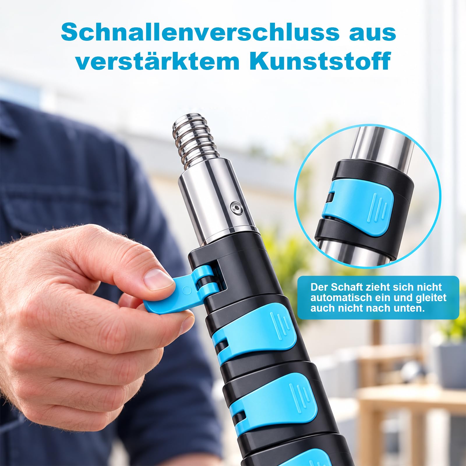 Teleskopstange Fensterreinigung 3,6 m, 5 Teilige Ausziehbare Aluminium Teleskopstangen mit Universalgewinde, Teleskopstiel für Maler, Decken, Wände, Garten, Autowäsche