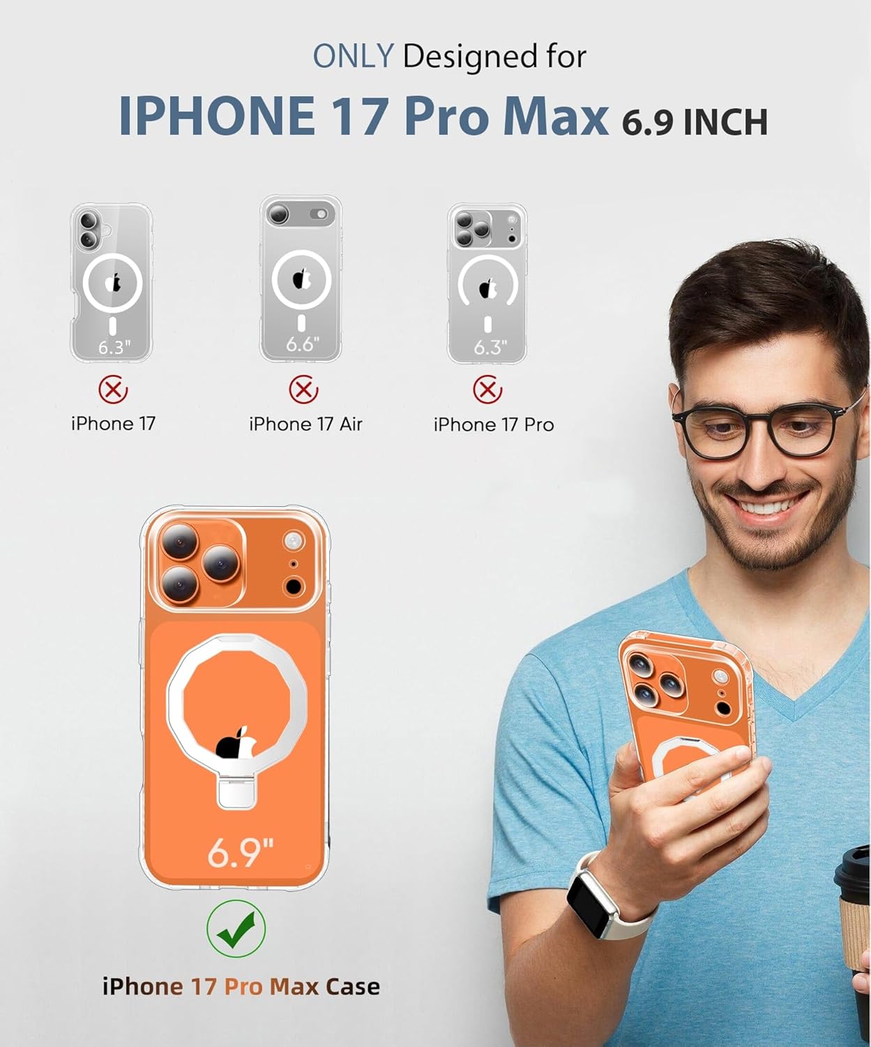 Compatible with iPhone 17 Pro Max Case, Built-in Screen Protector & Seamless Stand, [Military-Grade Protection] Full Body Cover, Strong Magnetic Clear Phone Case for 17 ProMax 6.9" (Clear) - Image 2