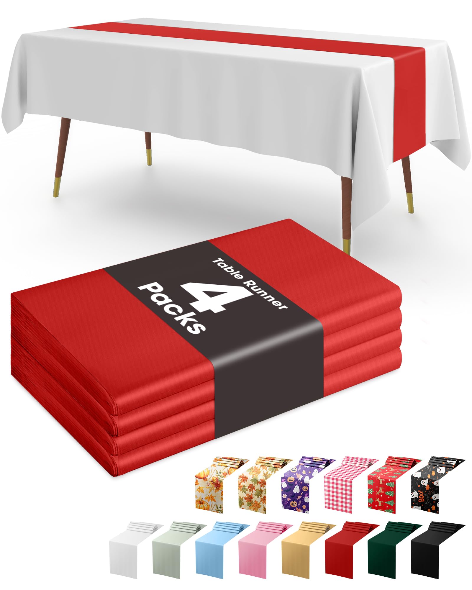 Red Plastic Table Runners, 4 Pack, 14" x 108"