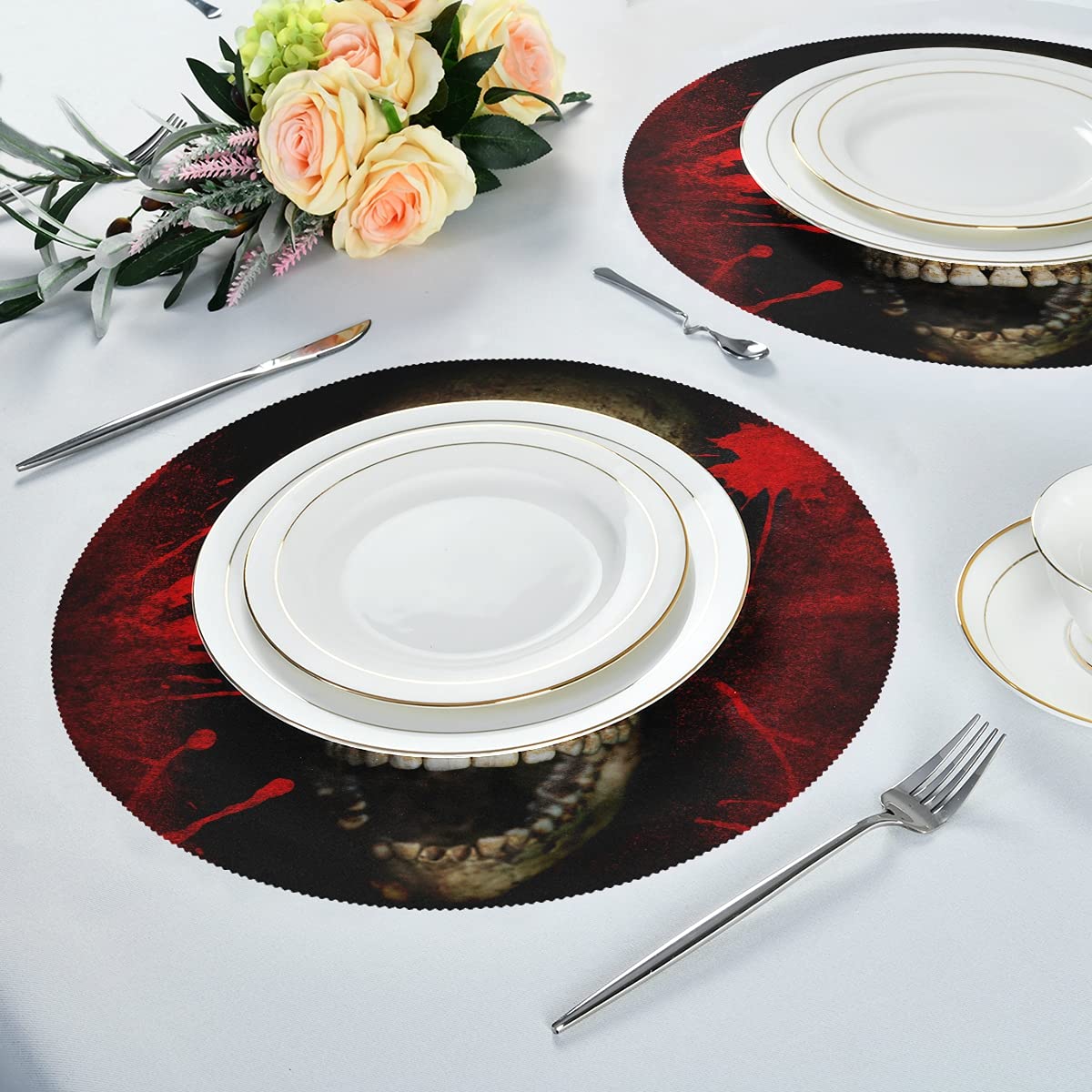 Lot De 6 Sets De Table Gothiques Avec Motif Tête De Mort, Noir Et