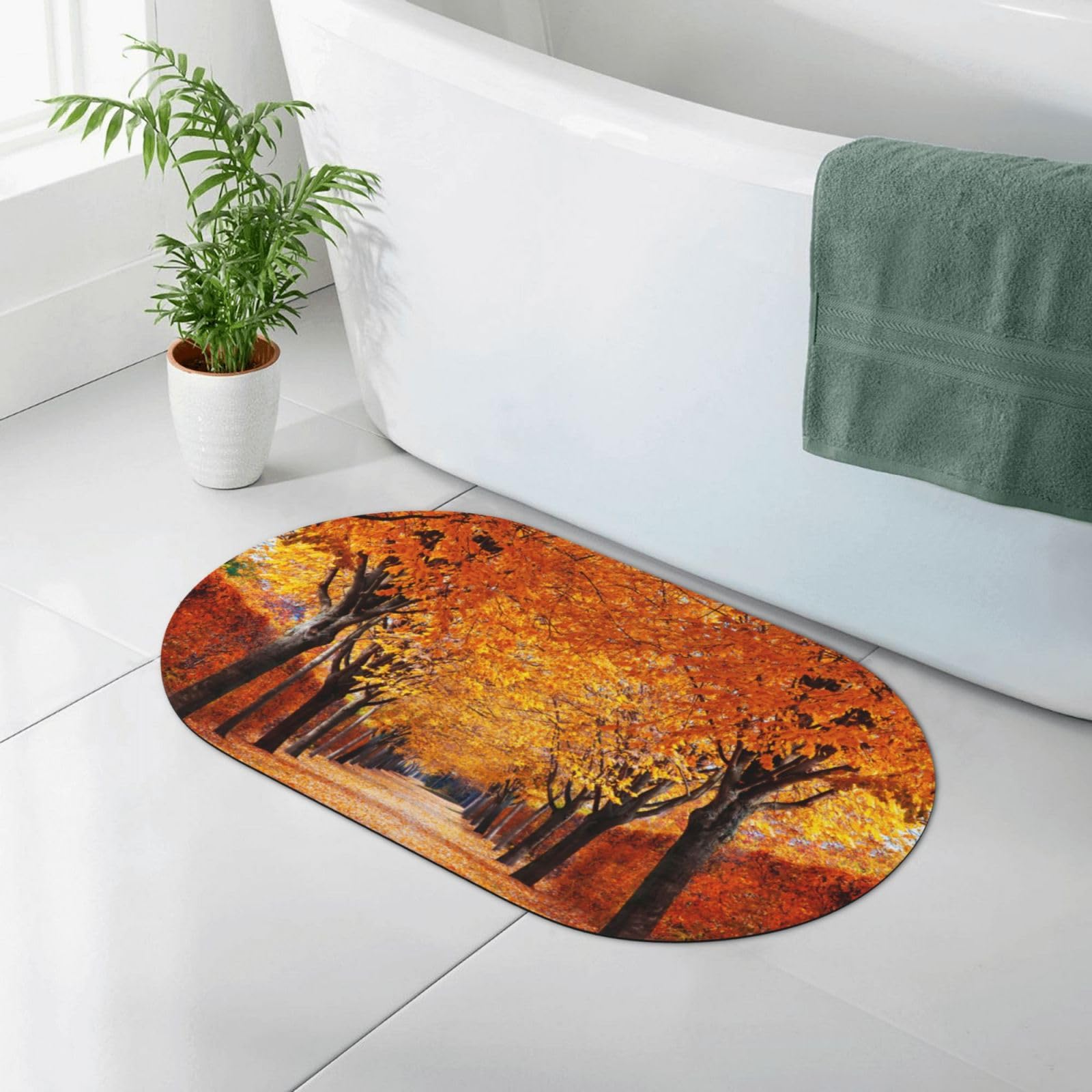 TOMPPY Pathway in the Woods Tapis de bain imprimé recouvert de terre de diatomée à séchage rapide en caoutchouc antidérapant pour cuisine, salle de bain, porte 50 x 80 cm