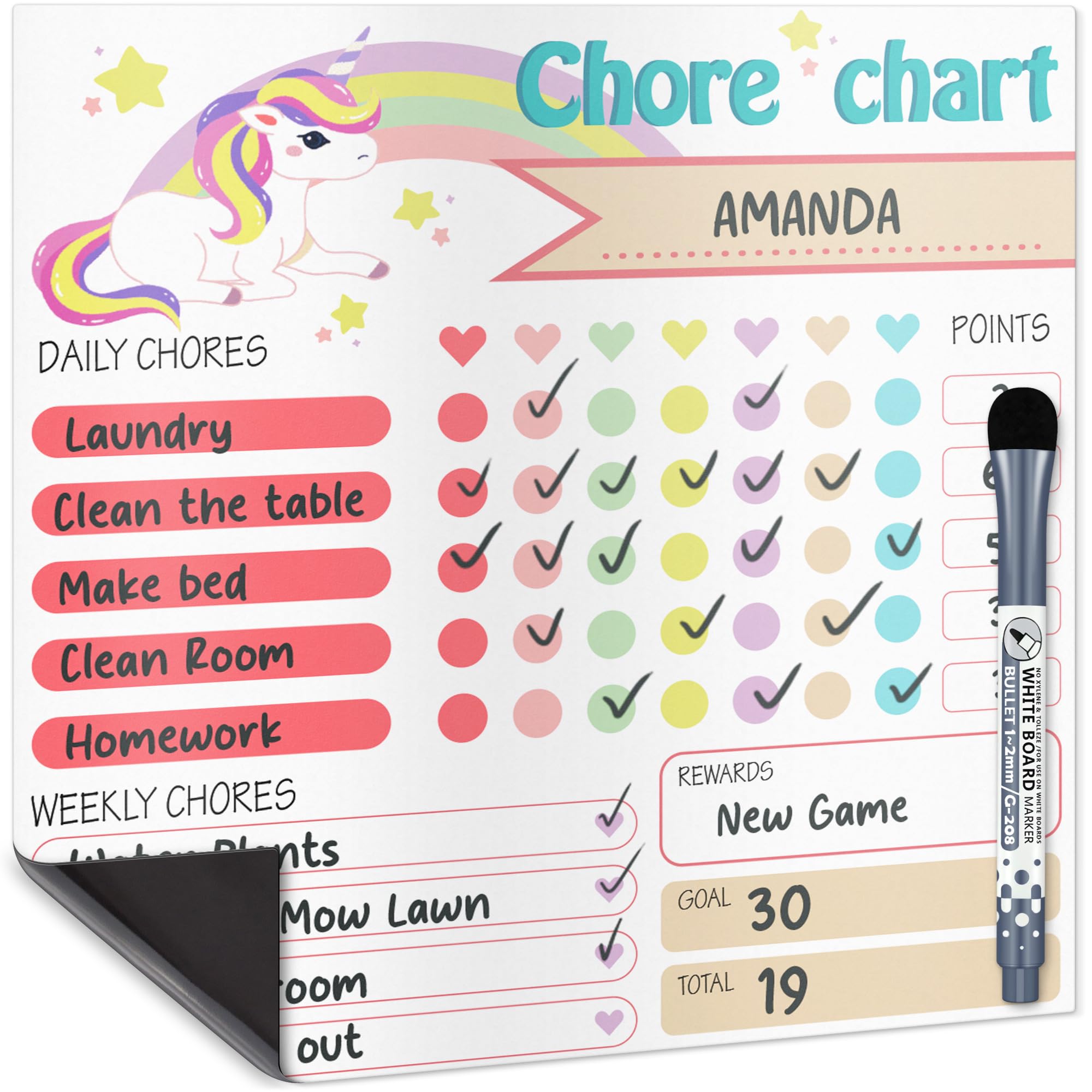 Yes4Quality - Magnetic Dry Erase Chore Chart - 25x25 cm, Rainbow Pink - Behaviour Chart for Multiple Kids - Family Weekly & Daily Chores Checklist - Stain Resistant Board with Magnetic Marker โ image 1