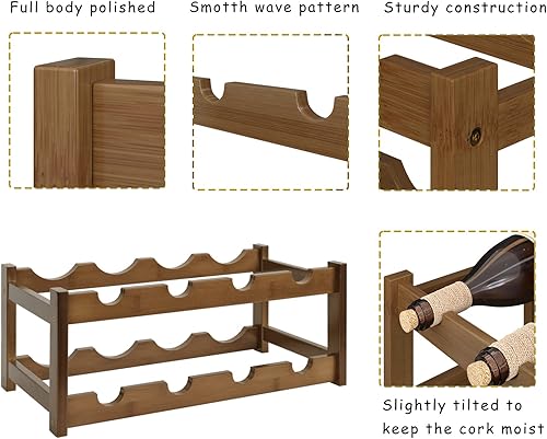 Miniatura 7 de BAMEOS Bamboo Wine Rack, 2 Tier Wine Racks Countertop Storage, Wine Bottle Holder Wine Rack freestanding Floor for Kitchen, Bar, Pantry, Wine