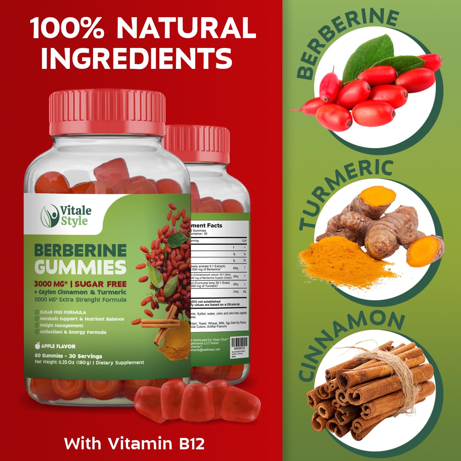 Weight Management Berberine 3000mg Gummies UL Certified. Metabolic Support. Ceylon Ciinamon & Turmeric — Amazon image 6