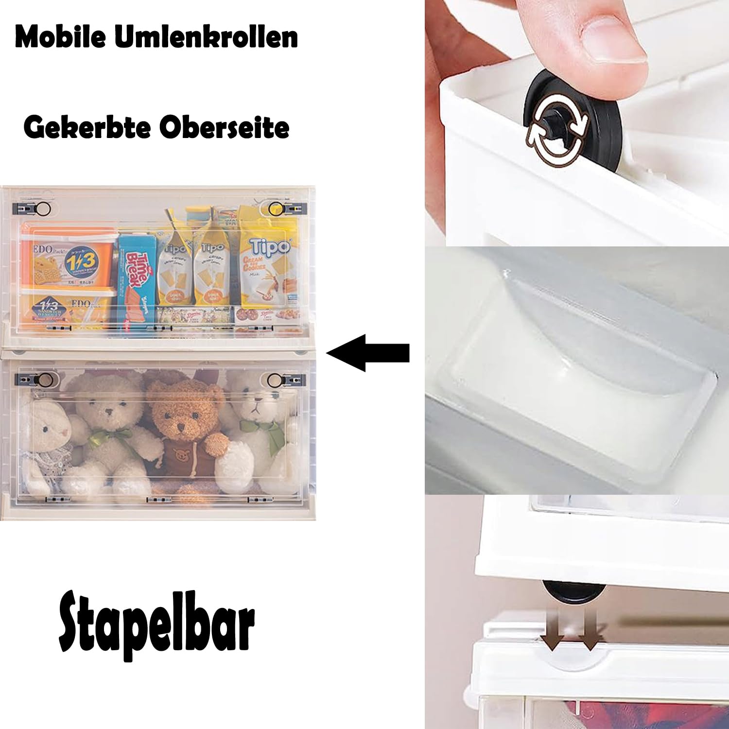Hooha 56L Draußen Faltbare Aufbewahrungsbox Durchsichtig Stapelbare Aufbewahrung Box mit Decke&Rollen Transparent Organizer Storage Box für Outdoor-Snacks/Bücher/Werkzeuge Zusammengeklappte Höhe 7cm