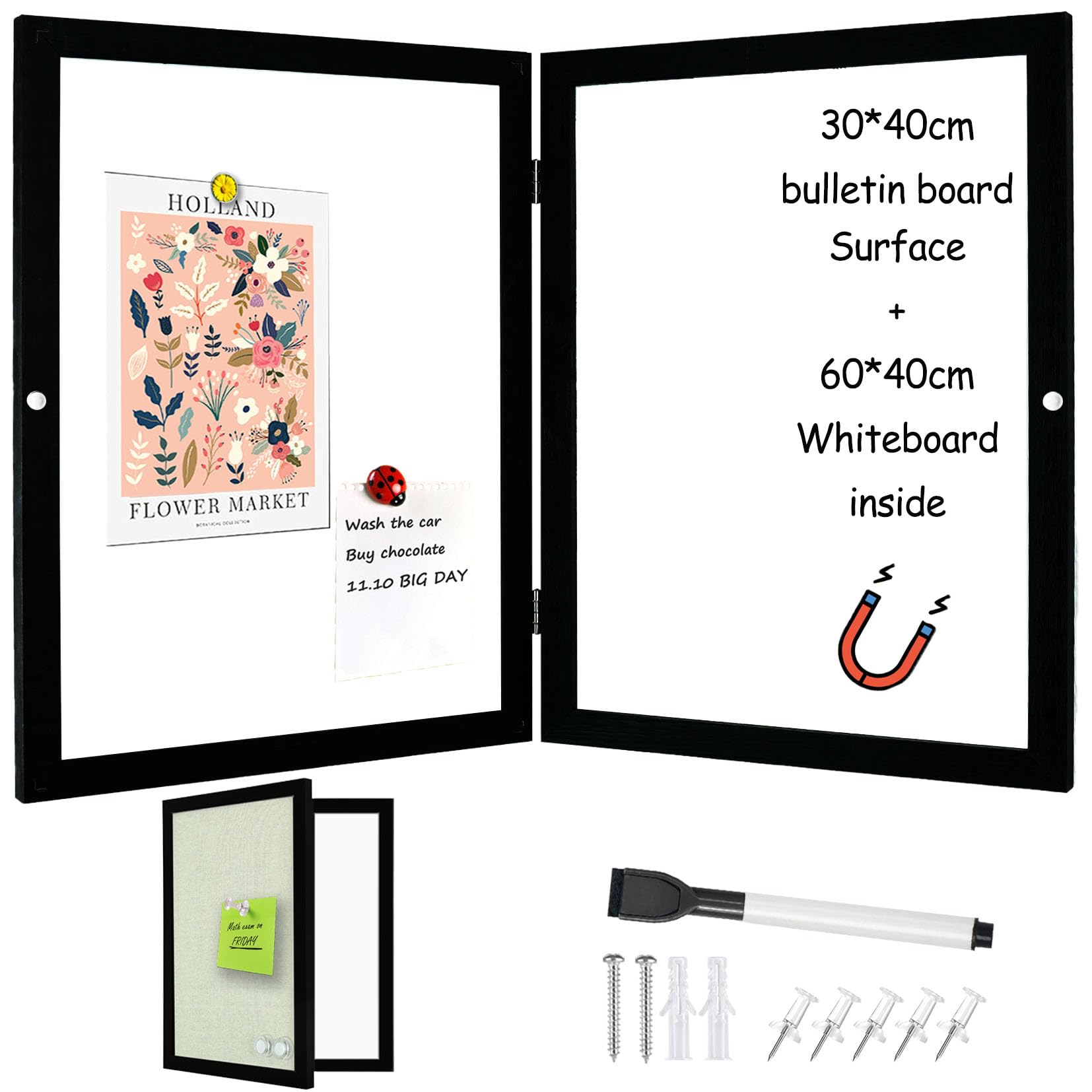 Umtiti Hidden Magnetic Dry Erase Whiteboard with Black Wooden Frame