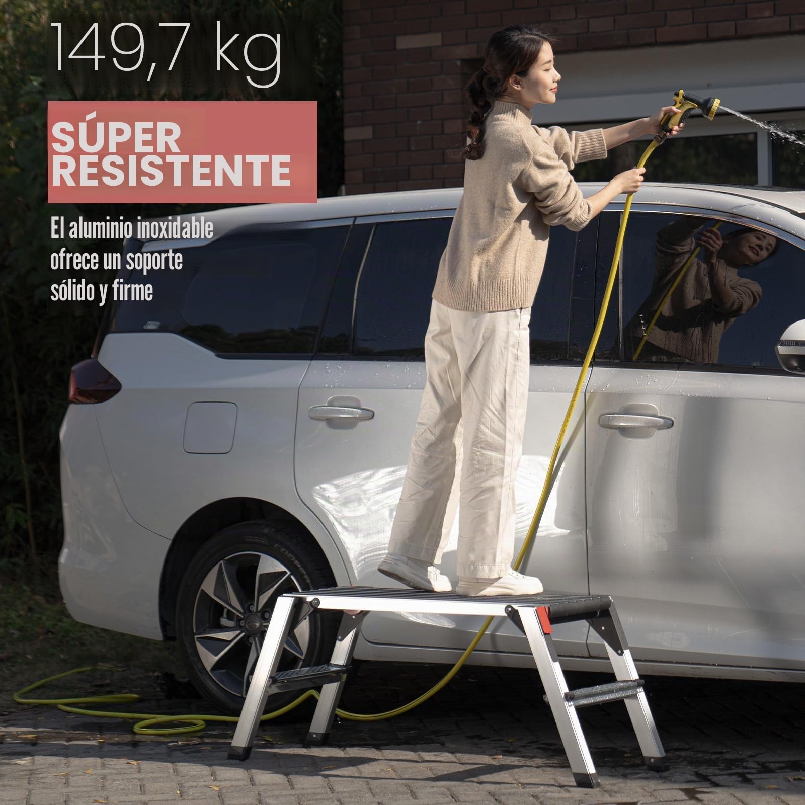 XinSunho Plataforma de trabajo de aluminio, escalera plegable, capacidad de 150 kg, banda de rodadura antideslizante, ideal para el hogar y el taller