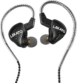 LEKATO H5 Headphones In Ear Monitors Hybrid Hifi IEM Earphones for Musicians Singers Detachable 2Pin Cable 1BA+1DD Wired Gaming Earbuds Professional Deep Bass Sound Isolating (Without Mic, Clear Dark)
