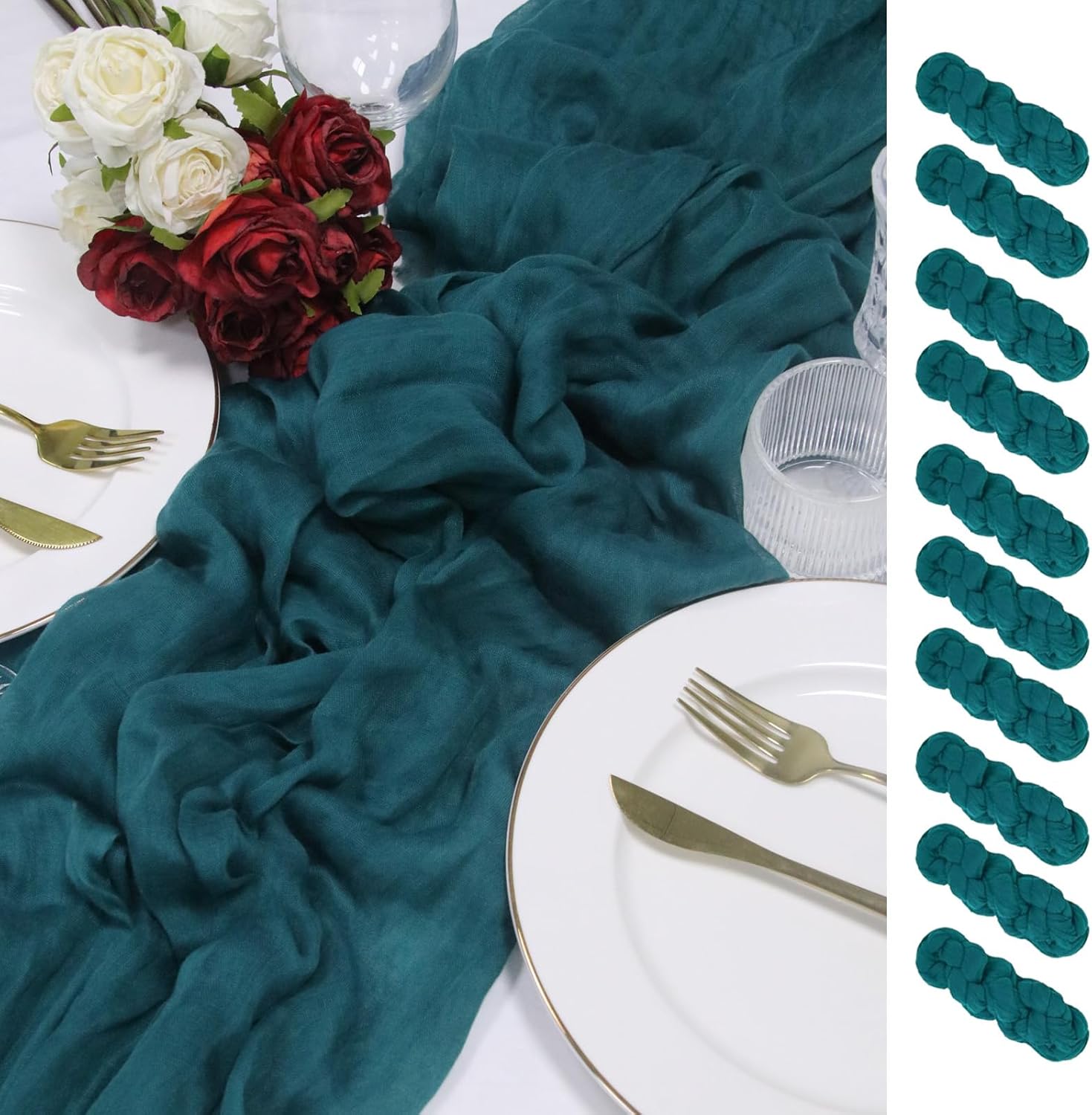 10 Pack 120inch Teal Cheesecloth Table Runners - 10Ft Long Cotton Teal Blue Gauze Runner Table Set for Weddings Bridal Parties and Baby Showers Decoration- Elegant Turquoise Table Cloth