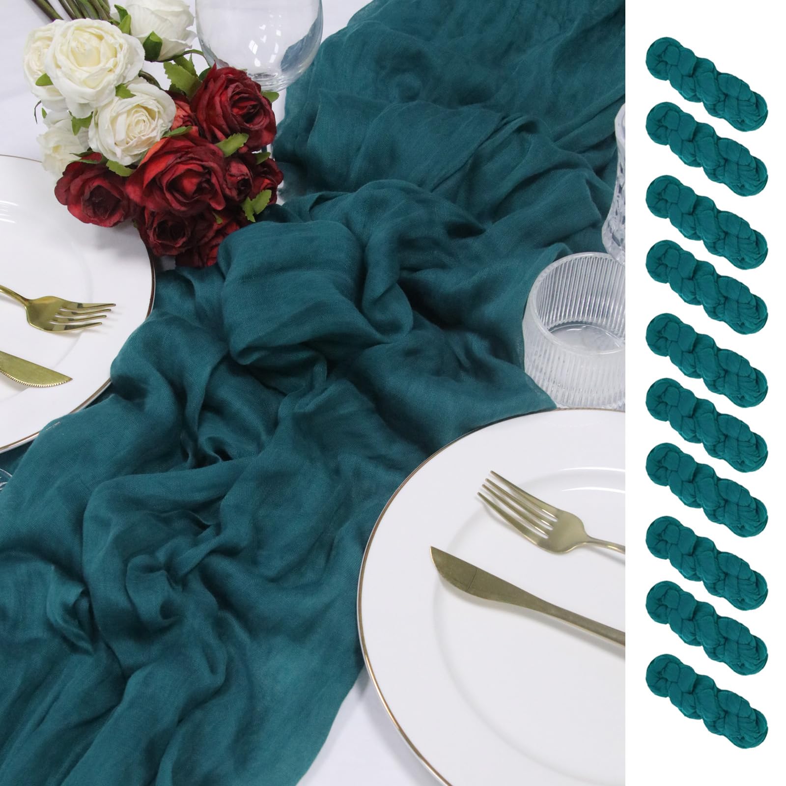 Photo 1 of 10 Pack 120inch Teal Cheesecloth Table Runners - 10Ft Long Cotton Teal Blue Gauze Runner Table Set for Weddings Bridal Parties and Baby Showers Decoration- Turquoise Cloth for Graduation Party