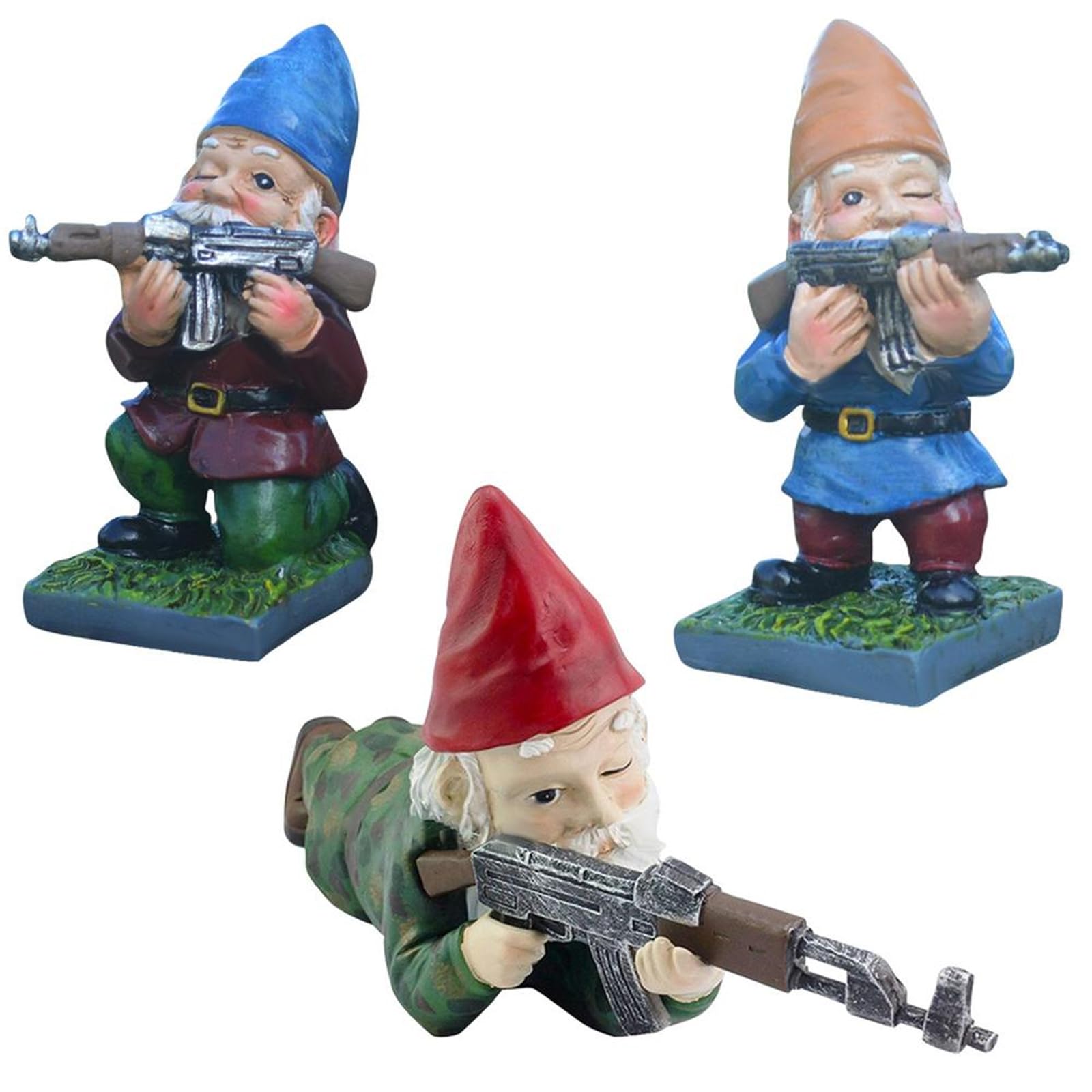 Generic Garden Gnome Soldiers With Guns - Army Statue, Yard Outdoor Ornament, Funny Statues (Color)