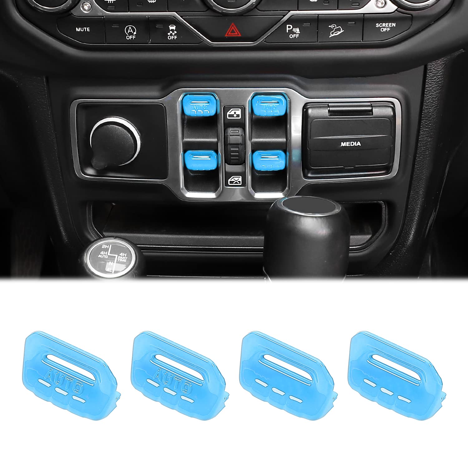 CheroCar for Jeep JL Window Switch Button Cover Trim Interior Accessories for Jeep Wrangler JL JLU Gladiator JT 2018-2021 (Light Blue)