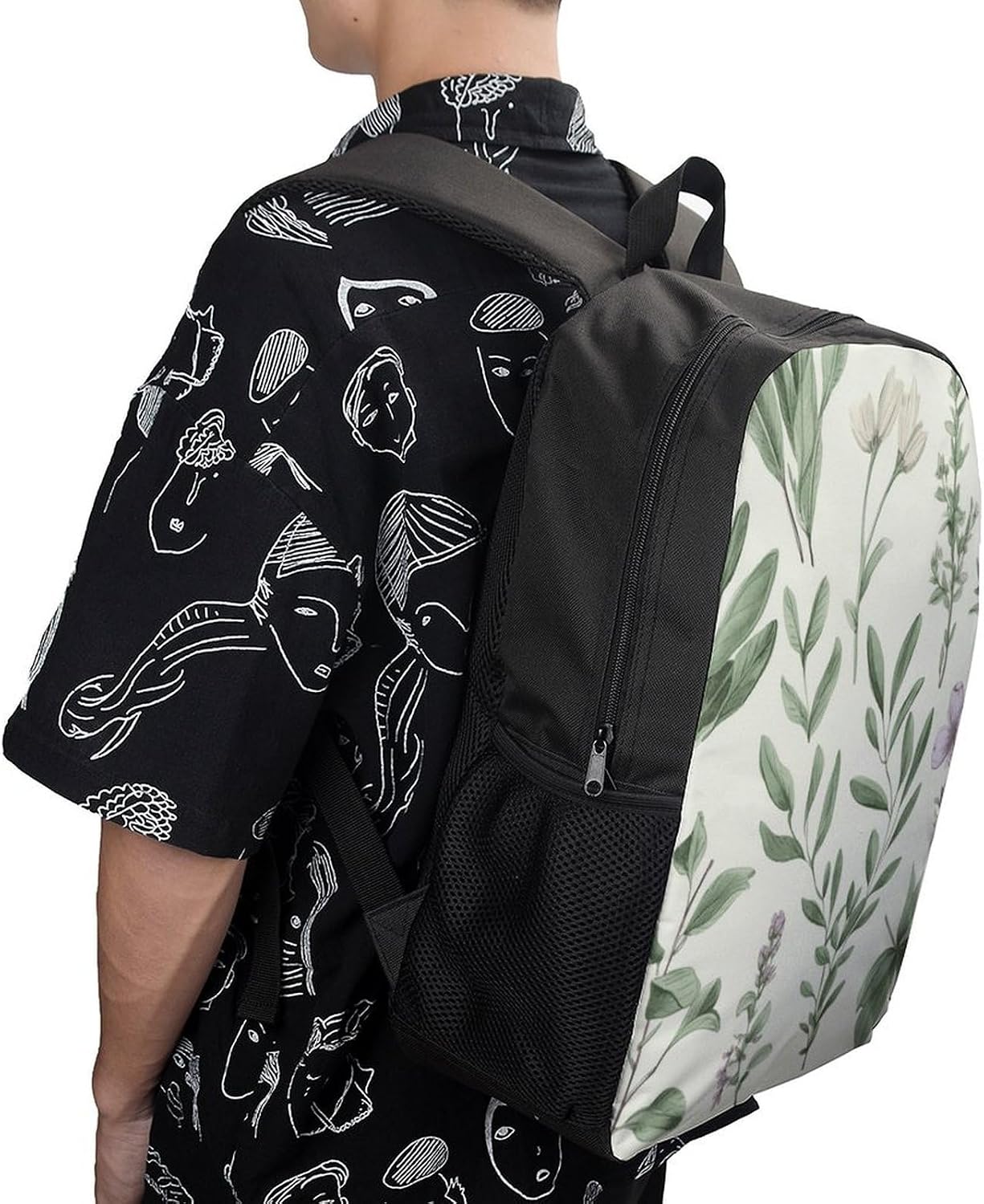 Green Flower Herb Sage Leaves Bookbags 17 Inch Aesthetic Laptop Bagpack Casual Travel Laptop Backpack Unisex Aesthetic Daypack for College Work Travel image 5