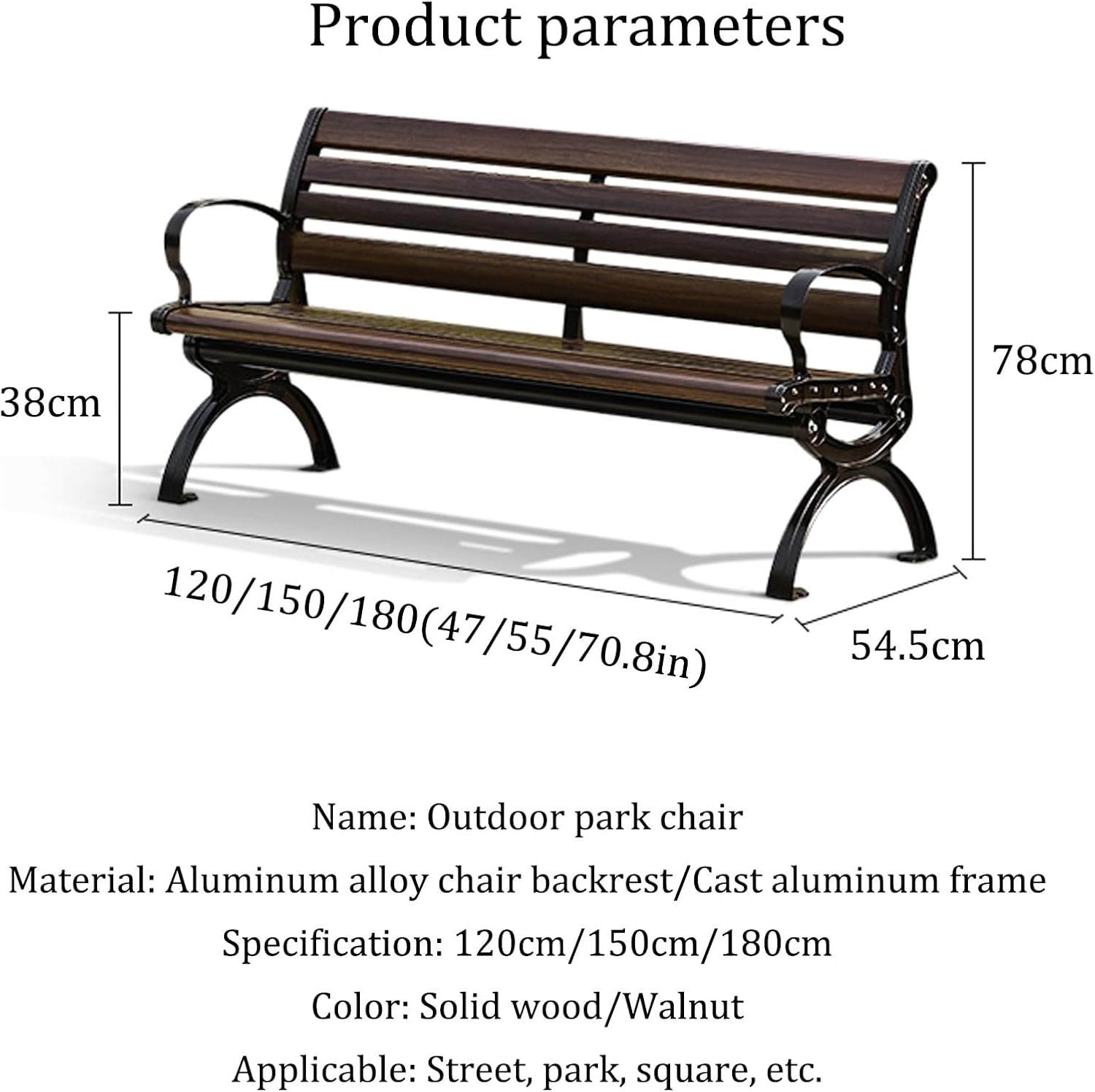 Outdoor garden benches Metal garden bench 2-3 Person Seat Loveseat Chairs Patio Bench Chair with Backrest 120/150/180cm Solid wood slatted seat and galvanized frame 300kg Weight Capacity(Orange