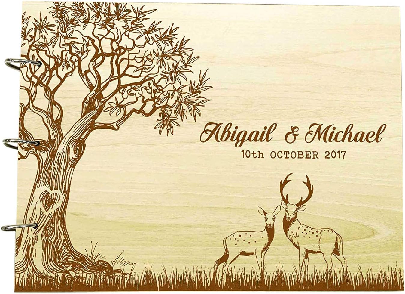Darling Souvenir Tree Wedding Guest Book with Deer Wooden Personalized Name and Date Photo Albums Custom Scrapbook