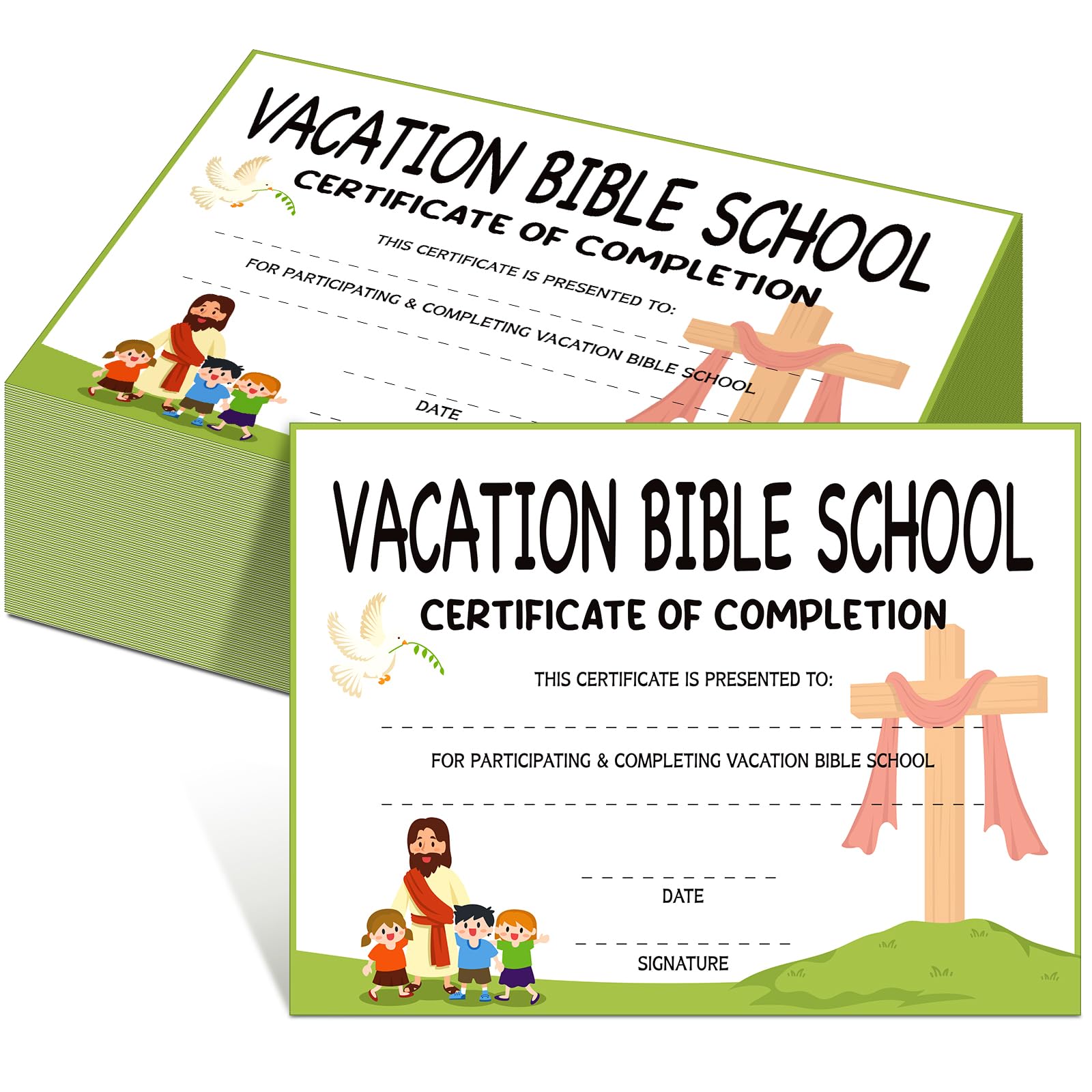 Tenare 100 Pack Vacation Bible School VBS Certificate of Completion Award 8.5x11 Inch Attendance Award for Kids Cross Dove Jesus for VBS Religious Ark