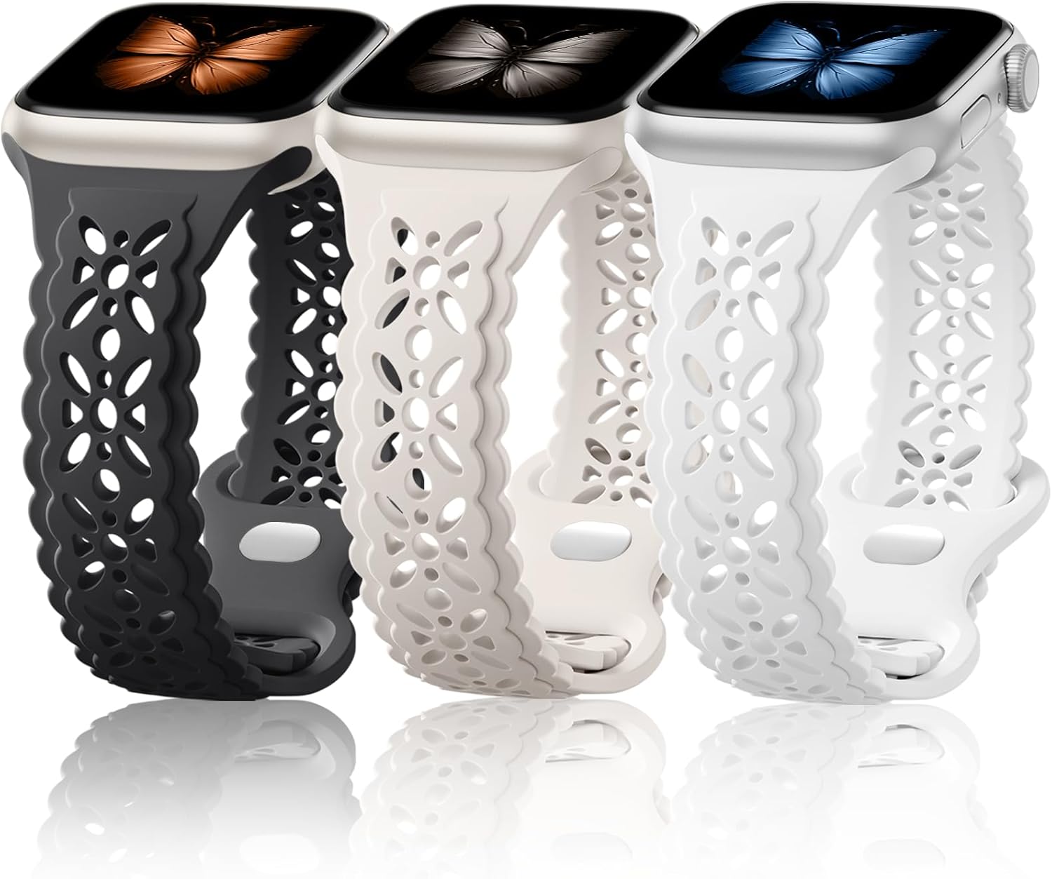 Maledan Cute Floral Watch Bands for Women – Compatible with Apple Watch Band 40mm 41mm 38mm 44mm 45mm 42mm 46mm, 3 Pack Soft Silicone Bracelet Strap for iWatch SE Apple Watch Series 10 9 8 7 6 5 4 3