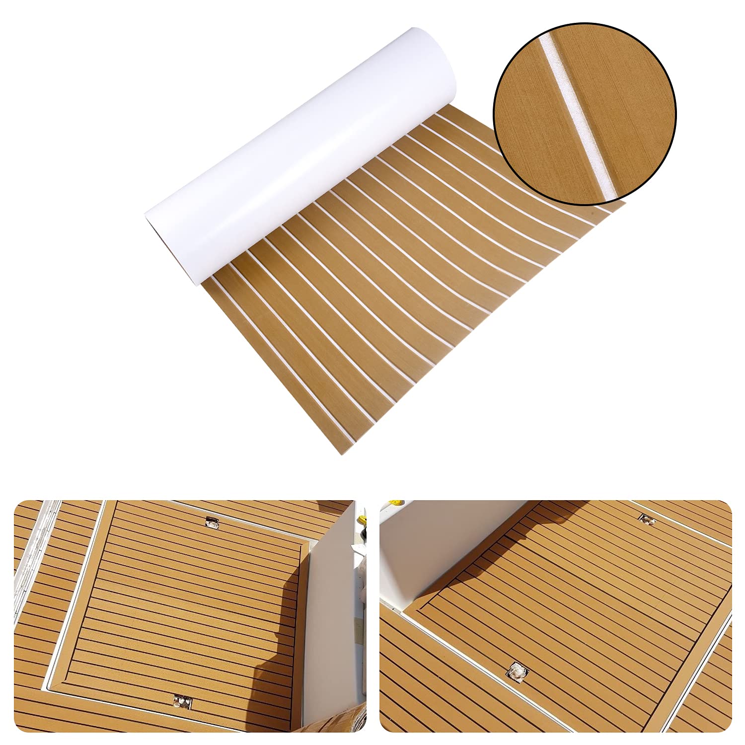 Marrone Tappetino Antiscivolo per Barca - Decking Barca Teak Sintetico Marino Tappetino Antiscivolo Impermeabile per Decorazione dello Yacht