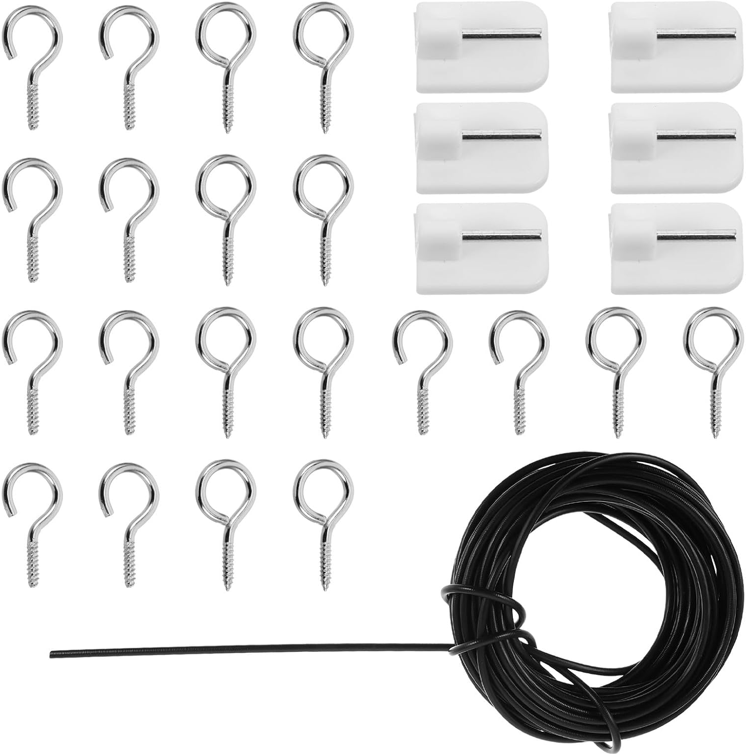 Ipetboom Curtain Wire Rod Kit with Black Spring Wire, 10m Curtain Cord, 10 Screw Eyes, 10 Question Mark Hooks, 6 Hanging Hooks for Window Treatment Hardware
