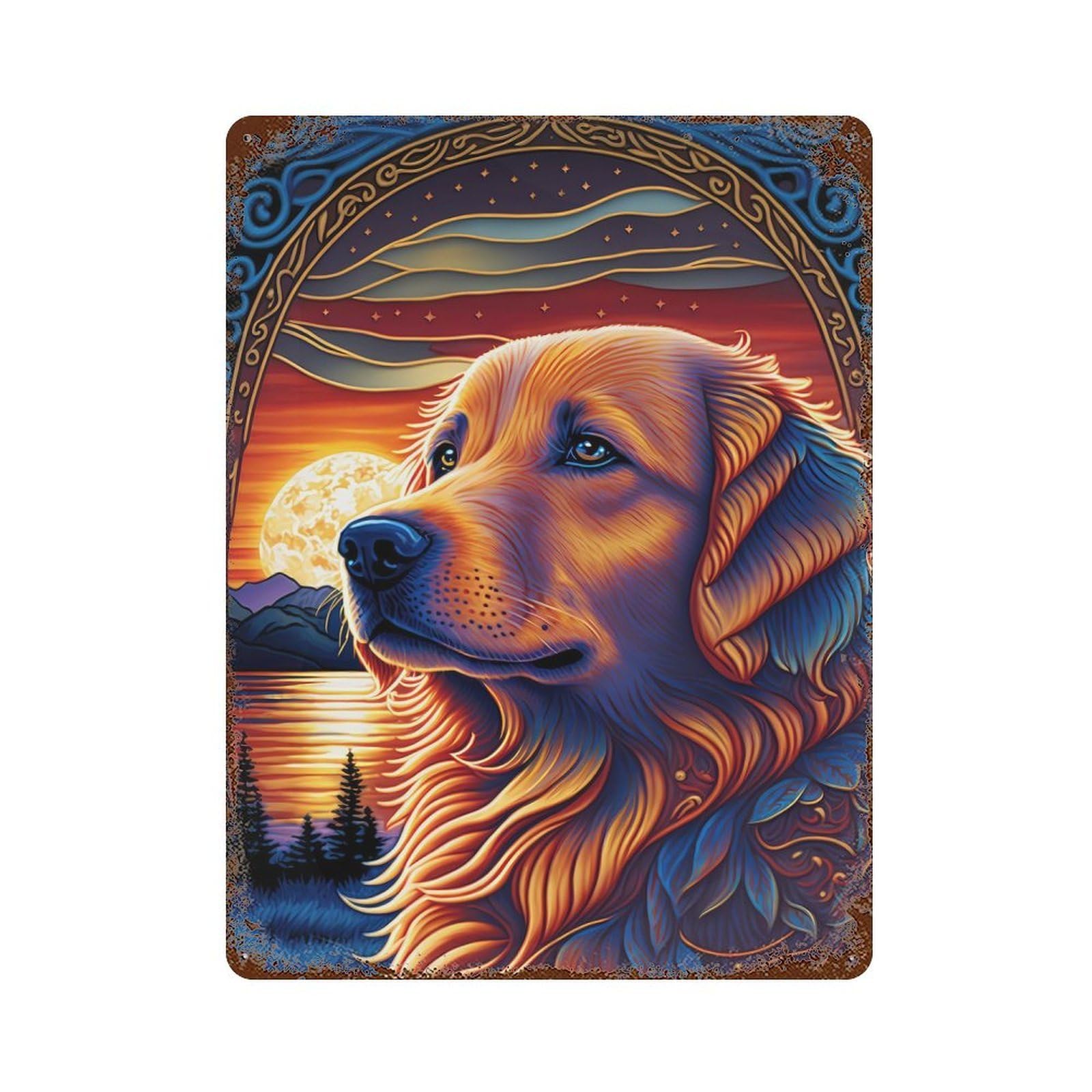 Decorative Tin Sign Golden Retriever Style 2 15.7"x11.8", Vintage Wall Decor for Pub, Kitchen And Man Cave Decor