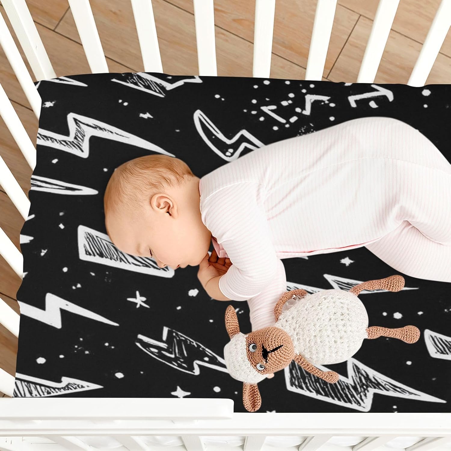 Caikeny Fitted Crib Sheet for Boys Girls Lightning Bolts Black Baby Crib Sheets Bassinet Sheets Crib Mattress Bed Sheets for Toddler Newborn Infant 52 X 28 in