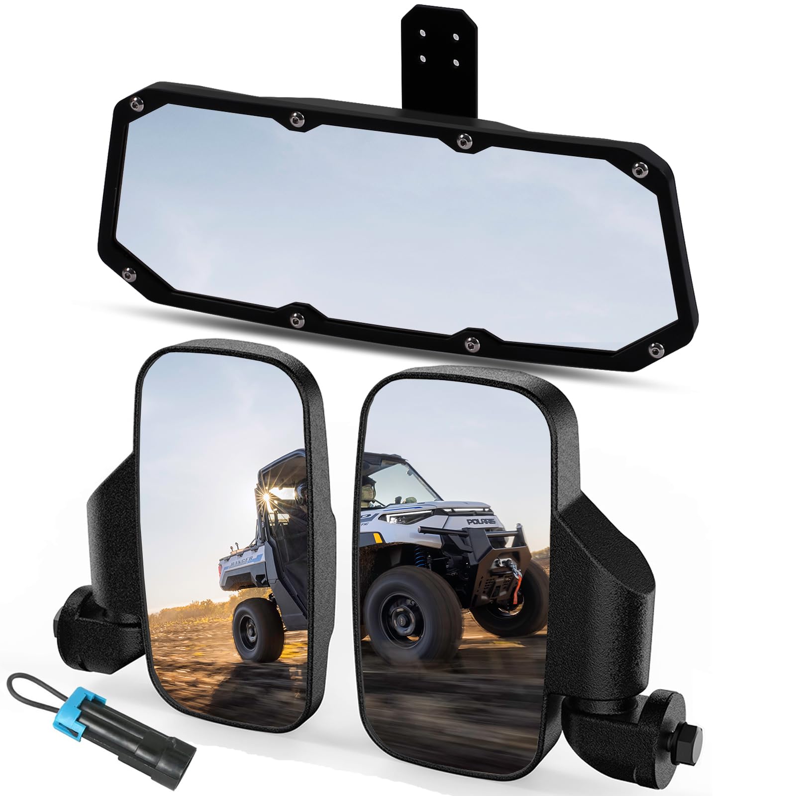 UTV Rear & Side Mirror Set For Polaris Ranger 2015-2024 – Wide Convex Mirrors, Splash-Proof, Easy Install