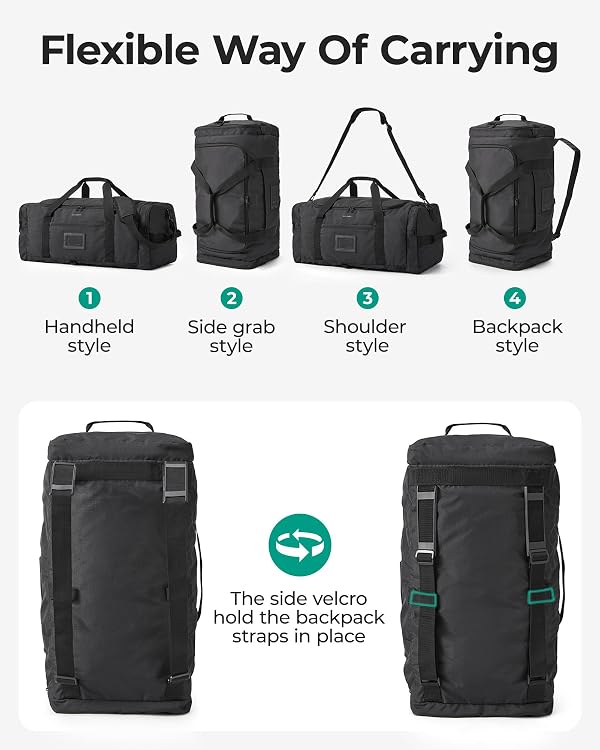 BAGSAMRT 60L Foldable Duffle Bag for Travel, Large Travel Duffel Bag for Men, 4 in 1 Travel Backpack, Carry on Weekender Bag, Gray by BAGSMART - Used condition - Image 7