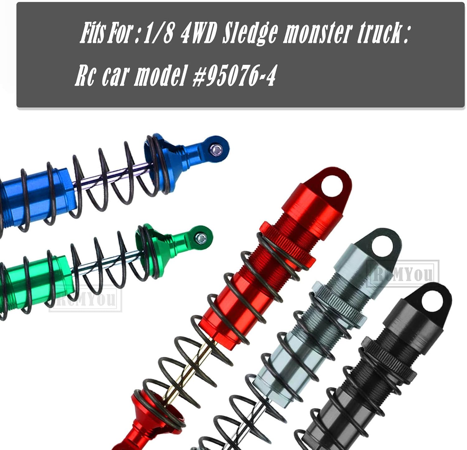 RC Shocks Absorber Damper Upgrades Part for 1/8 Sledge 4WD #95076-4,4PCS Alloy Front Rear Big Bore Full Metal Adjustable RC Shock Absorber,Titanium