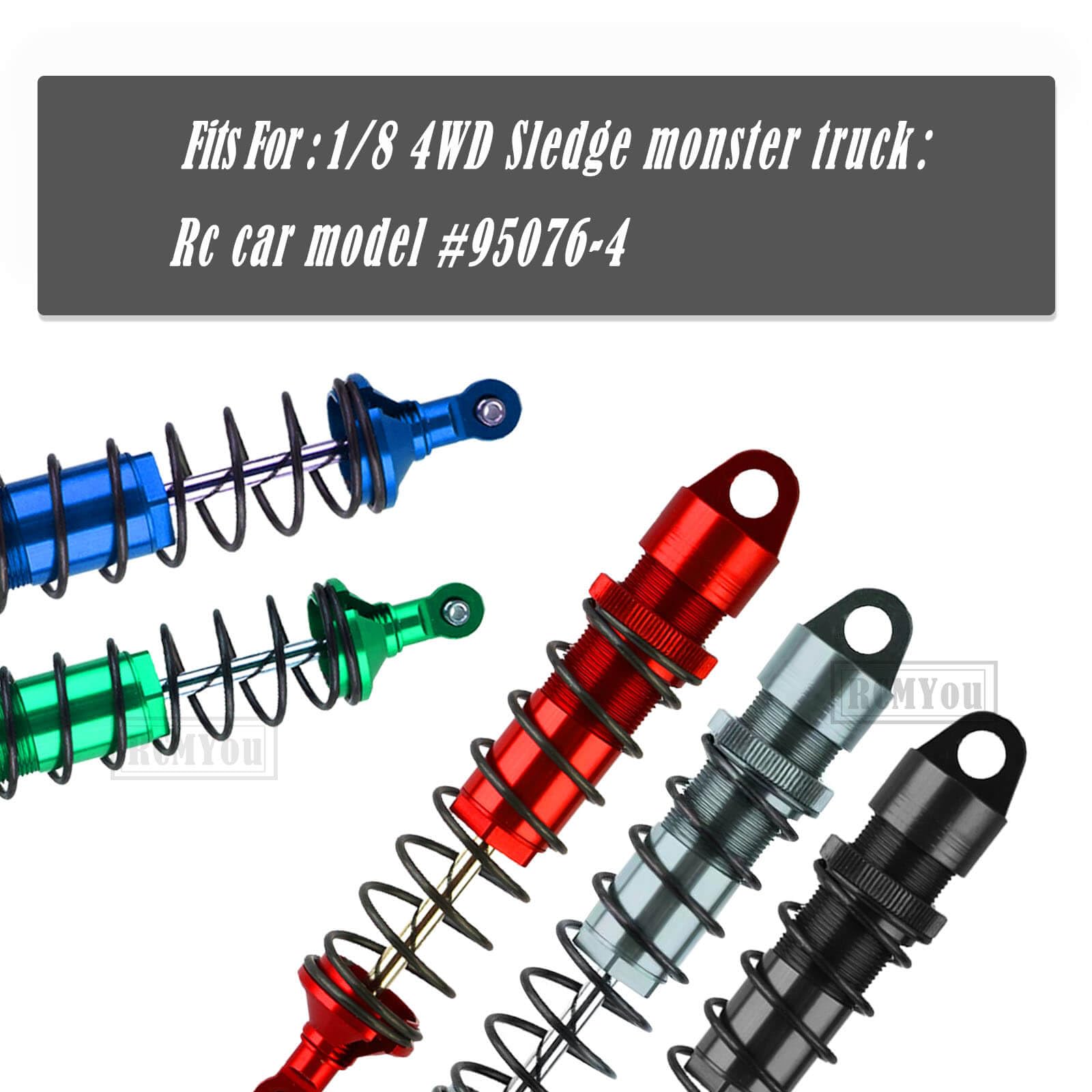 RCMYou RC Shocks Absorber Upgrades Part for 1/8 Sledge 4WD #95076-4,4PCS Alloy Front Rear Big Bore Full Metal Adjustable RC Shock Absorber Damper,Navy Blue