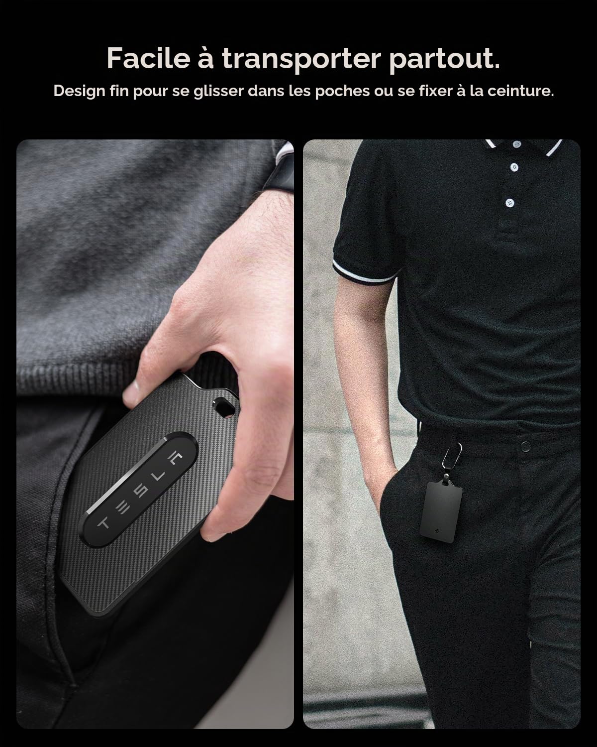 Spigen Porte-Carte pour Tesla [Lot de 2] Étui Carte-Clé avec Mousqueton Compatible avec Tous Les Modèles, Accessoire pour Tesla Model Y (~2025 2026 Juniper), 3 (~2024-26 Highland), S, X - Noir