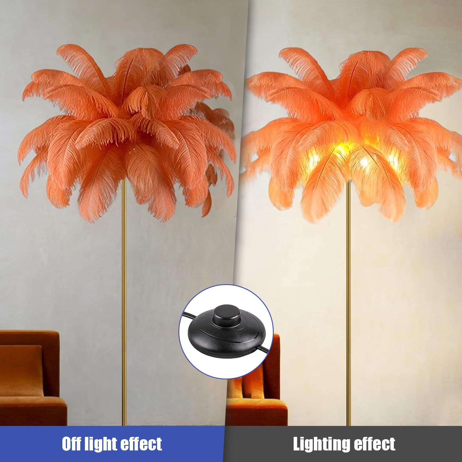 Lámpara de Pie de Plumas para Sala de estar, pantalla de Plumas de Avestruz, lámparas de Pie LED, Luces para adolescentes, Chicas, con bombilla G4