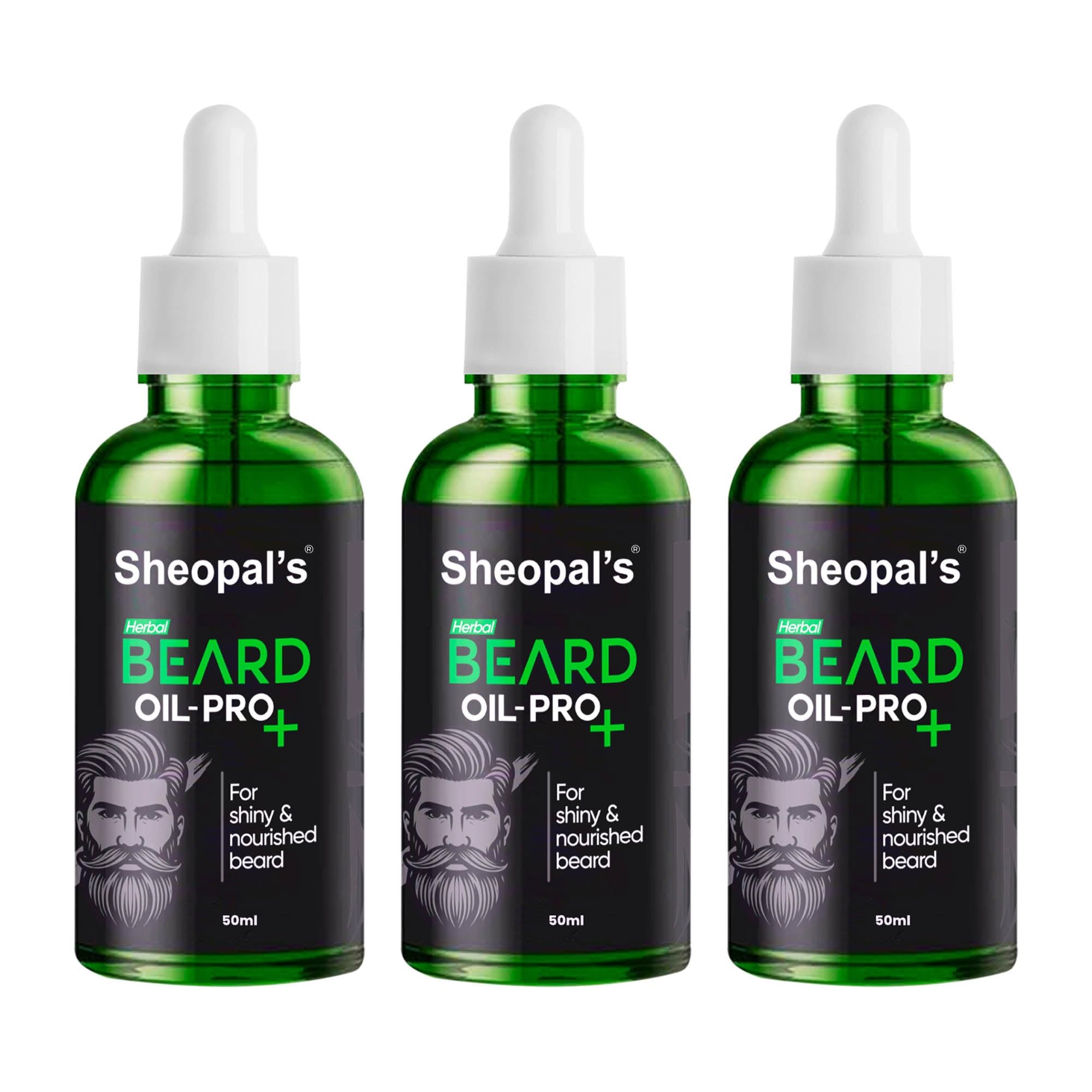 Sheopals Beard Growth Oil Pro+ | Beard Oil for Uneven & Fast Beard Growth With Natural Oils Rosemary, Almond, Kalonji & Amla - 50ml (Pack of 3)