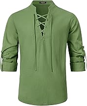 Enlision Chemise en Lin à Lacets pour Homme Costume Vintage médiéval décontracté à Manches Longues Viking Pirate Chemise